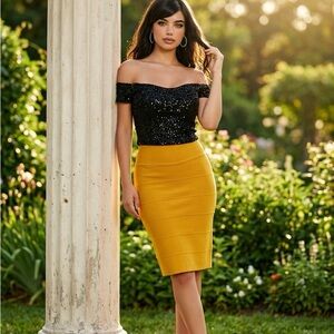 BCBG Elegant Mustard Yellow Pencil Skirt
